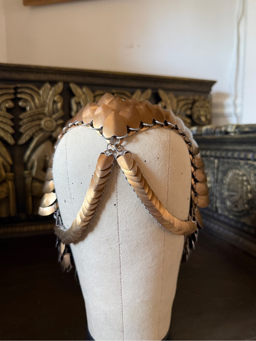 Handcrafted Anodized Bronze Scale Maile Armor Helmet Hood - Picture 3 of 6